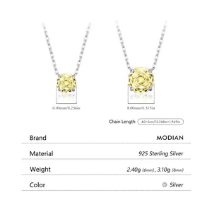 S925 sterling silver octagon pendant necklace with yellow rose cut diamond and size guide