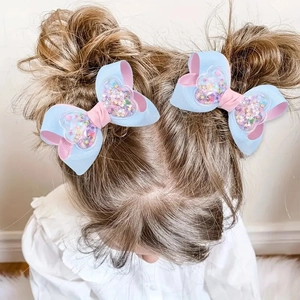 Sweet Grosgrain Ribbon Bow Hair Clip With Shaker Heart And Sequins Girls Princess Hair Accessories
