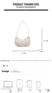 Size specifications and dimensions of the cream pleated shoulder bag with butterfly buckle