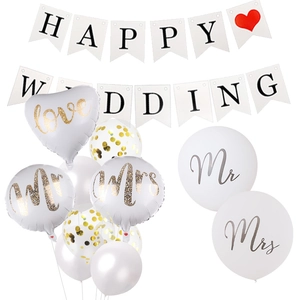 Wedding decoration set with Mr and Mrs balloons and Happy Wedding letter banners