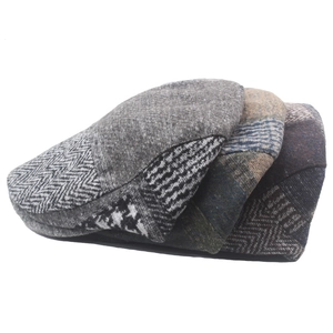 Set of three vintage patchwork wool beret caps with herringbone and plaid patterns