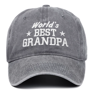 Casquette de baseball vintage en coton lavé gris avec broderie blanche pour grand-père