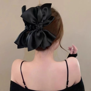 Grande Molletta Per Capelli Con Fiocco In Nastro Di Raso Nero Eleganti Accessori Per Capelli Vintage Francesi Per Donne Ragazze