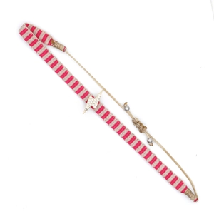 Handmade woven lightning bolt bracelet with sparkling pavé crystals and pink stripes
