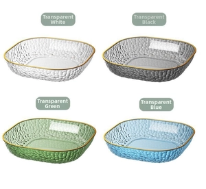 Hammered texture glass bowls with gold rim in white, black, green and blue colors