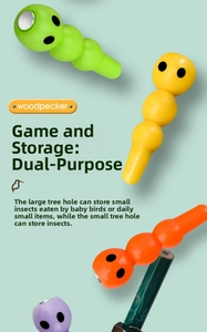 Close-up of colorful magnetic toy caterpillars for woodpecker catching games