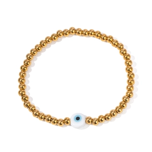 Bracelet élastique en acier inoxydable plaqué or 18k avec perle blanche Mauvais Œil