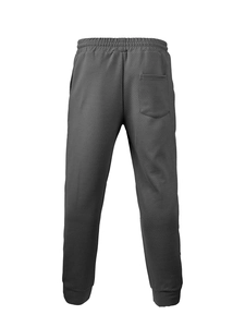 Vista posteriore dei pantaloni jogger grigio scuro con trama a maglia e caviglie elasticizzate