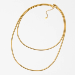 Minimalist double-layered gold snake chain necklace with lobster clasp and extension