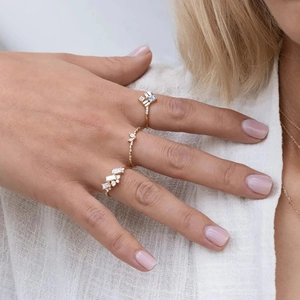 Luxurious S925 silver gold-plated stackable rings with crystal zircon gemstones for women