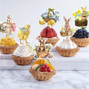 Easter cake toppers set with watercolor rabbit and egg designs on fruit tarts