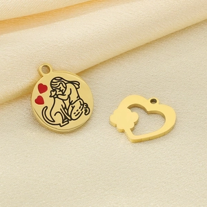 18k gold plated stainless steel pendants with dog paw heart and pet lover engraving