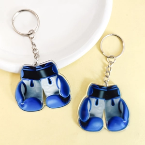 Creative blue boxing glove acrylic keychain with metal ring for sports fans and gifts