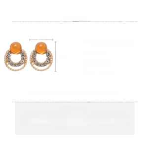 Detail view of orange opal stud earrings with crystal halo and size dimensions