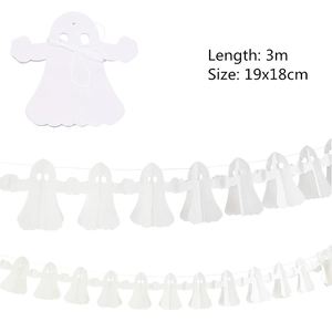 Detailed white paper ghost garland for Halloween party decor with 3m length and 19x18cm size
