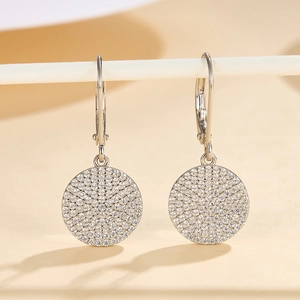 Elegant S925 sterling silver circular drop earrings with shimmering white cubic zirconia