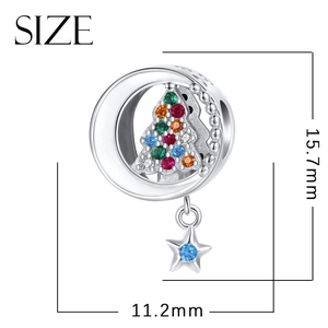 S925 sterling silver crescent moon and colorful zircon Christmas tree charm pendant