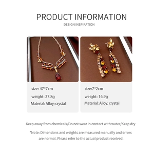 Detailed size and material guide for vintage gold flower crystal jewelry set