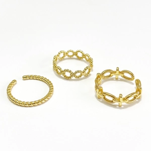 925 Sterling Silver Rings For Women Adjustable Open Twist Bead Chain Cross Design Minimalist Jewelry 18K Gold Plated