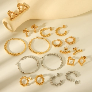 Minimalist gold and silver beaded geometric earrings collection with polished ball design