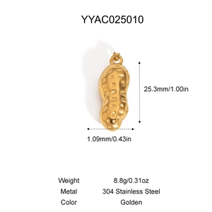 Dimensions détaillées d'un pendentif cacahuète doré en acier inoxydable 304