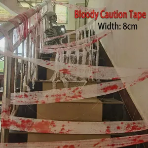 8cm wide bloody gauze bandage with realistic red stains for Halloween party staircase decor