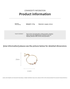 Detail of adjustable gold zircon star bracelet with size markings of 23cm and 1.1cm