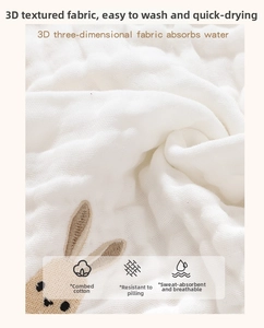 Detail of 3D bubble weave texture on soft cotton baby muslin cloth with rabbit embroidery