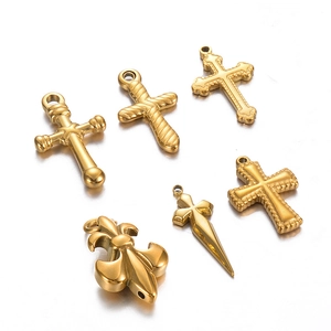 Lot de pendentifs croix dorés en acier inoxydable et fleur de lys pour création de bijoux