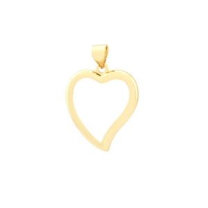 Close-up of a minimalist hollow heart-shaped gold-plated copper pendant with sleek curves