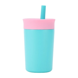 Blue and pink 304 stainless steel mini insulated coffee tumbler with straw for travel