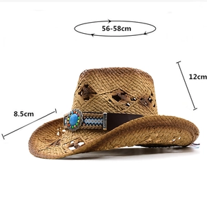 Chapeau de cowboy en paille avec bandeau turquoise, 56-58cm pour plage et loisirs plein air