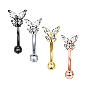 Butterfly Zircon Eyebrow Stud Stainless Steel Curved Barbell Piercing Jewelry