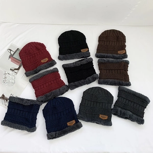 Winter Beanie Hat And Neck Warmer Gloves Thickened Acrylic Knit With Fleece Lining Outdoor Warm Windproof For Men Women
