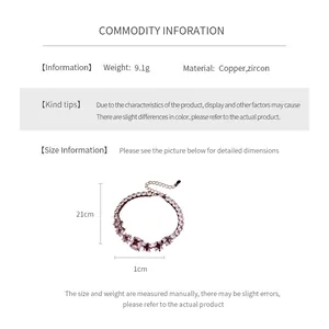 Size chart for zircon chain bracelet showing weight 9.1g and 21cm length detail