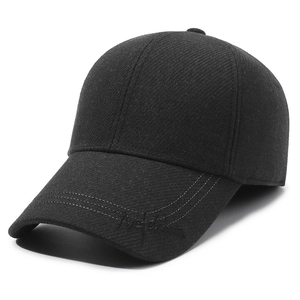 Classic black wool-like baseball cap for winter featuring subtle side embroidery detail