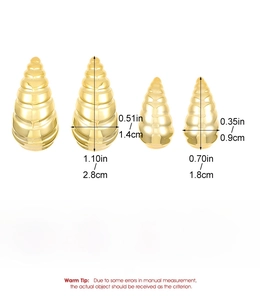 Size specifications for gold and silver C-shaped chunky earrings in inches and centimeters