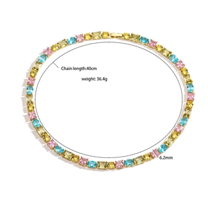 Detail view of colorful gemstone necklace showing 40cm chain length and 36.4g weight specs