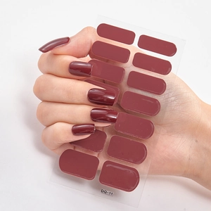 Deep wine red nail wraps DQ-11 with high gloss laser finish on white background
