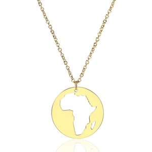 Collana con ciondolo traforato mappa dell'Africa dorata e catena in acciaio inox
