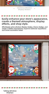 Detailed view of festive Christmas window stickers with Santa, reindeer and snowman decals