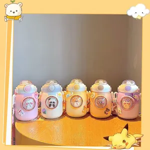 Insulated stainless steel children water bottles with 3D animal designs and straps