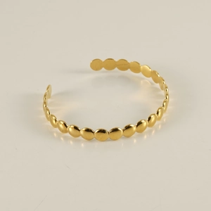 18K gold plated minimalist open bangle featuring a geometric disc sequence design for women