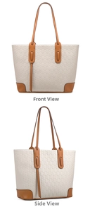 Detailed views of vintage tote bag showing front and side老花 pressure patterns