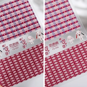 Embossed Nail Art Stickers Self Adhesive PET Thin Plaid Checkered Cute Rabbit Heart Design Japanese Style Manicure Decor