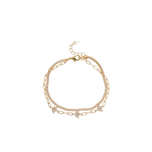 Elegant 18k gold plated double-layer flower bracelet with sparkling zircon leaf pendants