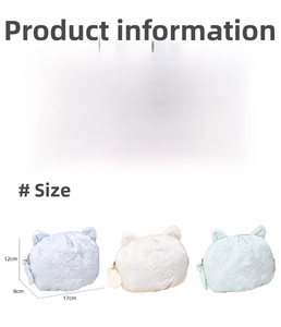 Size chart for floral quilted makeup bags in blue, white, and green polyester fabric