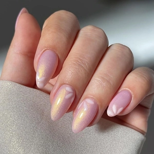 Pink Cat Eye Press On Nägel Kurze Mandelform Künstliche Nägel Mit Weißem Blumenmuster Glänzende Nail Art Für Frauen