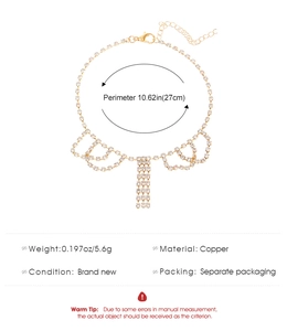 Detail of gold rhinestone choker with dimensions and material specifications