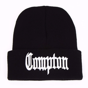 Compton Letter Embroidered Beanie Hat Acrylic Knit Warm Winter Outdoor Streetwear Style For Men And Women